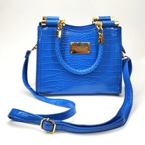Bebe Los Angeles Blue Reptile Embossed Shoulder Bag EUC